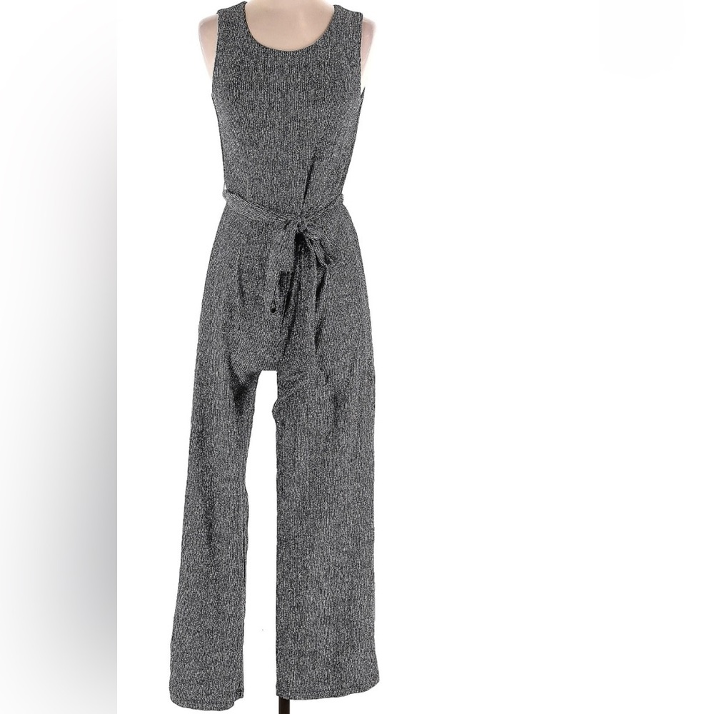 Nicole Miller Black Gray Textured Sleeveless Jumpsuit with Tie Waist